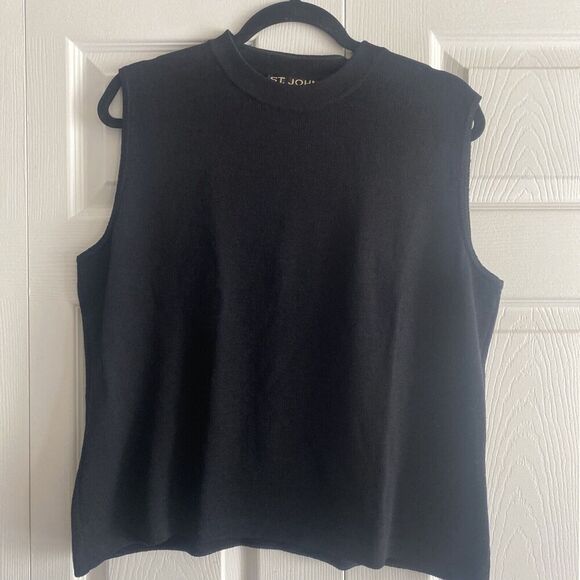 St John Basics Black Knit Shell Large Sleeveless Pullover Career Classic - Picture 1 of 7